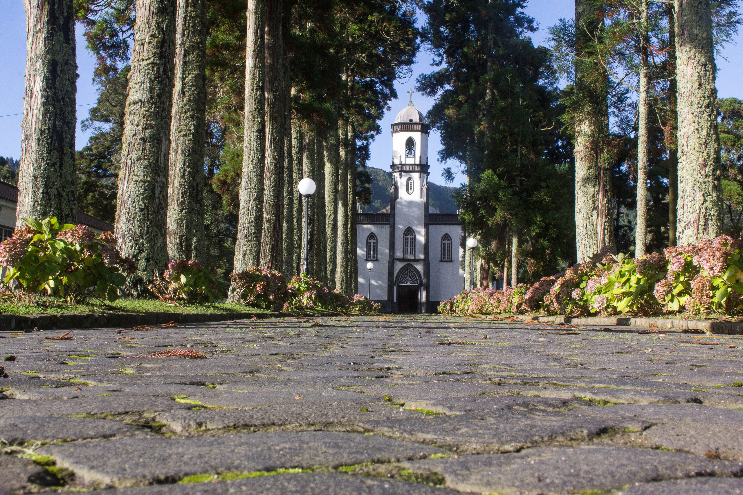 The beautiful entrance of São Nicolau's church in Sete Cidades village